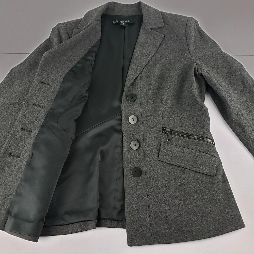 Lafayette 148 Blazer Women's‎ Size 2 Gray Long Sleeve Button Stretch Suit Jacket